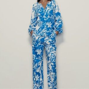 Zara Blue and White Floral Linen Blend Set